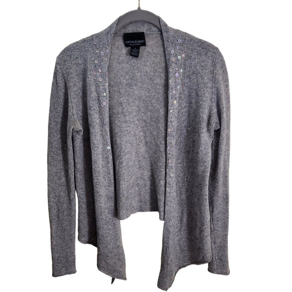 Cynthia Rowley Gray Open Front Asymmetric Cashmere Cardigan Sweater Size S